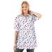 Plus Size Women's Elbow Short-Sleeve Polo Tunic by Woman Within in White Graphic Bloom (Size 5X) Polo Shirt