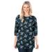 Plus Size Women's Perfect Printed Long-Sleeve Crewneck Tee by Woman Within in Blue Rose Ditsy Bouquet (Size 3X) Shirt