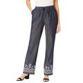 Plus Size Women's Drawstring Denim Wide-Leg Pant by Woman Within in Stonewash Border (Size 24 W) Pants