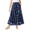 Plus Size Women's Knit Panel Skirt by Woman Within in Navy Painterly Floral (Size L) Soft Knit Skirt