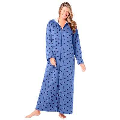 Plus Size Women's Long Hooded Fleece Sweatshirt Robe by Dreams & Co. in French Blue Star Moon (Size 6X)