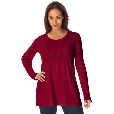 Plus Size Women's Ribbed Baby Doll Tunic Sweater by Jessica London in Rich Burgundy (Size S)
