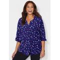 Plus Size Women's Georgette Buttonfront Tie Sleeve Cafe Blouse by Catherines in Navy Ditsy Feather (Size 0X)