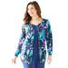 Plus Size Women's The Timeless Cardigan by Catherines in Navy Watercolor Floral (Size 0X)