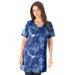 Plus Size Women's Short-Sleeve V-Neck Ultimate Tunic by Roaman's in Blue Butterfly Bloom (Size 4X) Long T-Shirt Tee