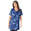 Plus Size Women's Short-Sleeve V-Neck Ultimate Tunic by Roaman's in Blue Butterfly Bloom (Size L) Long T-Shirt Tee