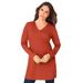 Plus Size Women's Long-Sleeve V-Neck Ultimate Tunic by Roaman's in Copper Red (Size 5X) Long Shirt