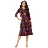 Plus Size Women's Ultrasmooth® Fabric Boatneck Swing Dress by Roaman's in Multi Block Print Floral (Size 22/24) Stretch Jersey 3/4 Sleeve Dress