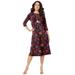 Plus Size Women's Ultrasmooth® Fabric Boatneck Swing Dress by Roaman's in Multi Block Print Floral (Size 22/24) Stretch Jersey 3/4 Sleeve Dress