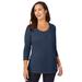 Plus Size Women's Stretch Cotton Scoop Neck Tee by Jessica London in Navy (Size 26/28) 3/4 Sleeve Shirt