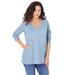 Plus Size Women's Long-Sleeve V-Neck Ultimate Tee by Roaman's in Pale Blue (Size 26/28) Shirt