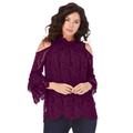 Plus Size Women's Lace Cold-Shoulder Top by Roaman's in Dark Berry (Size 22 W) Mock Neck 3/4 Sleeve Blouse