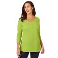 Plus Size Women's Stretch Cotton Scoop Neck Tee by Jessica London in Dark Lime (Size 30/32) 3/4 Sleeve Shirt
