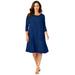 Plus Size Women's Three-Quarter Sleeve T-shirt Dress by Jessica London in Evening Blue (Size 14 W)