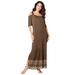 Plus Size Women's Ultrasmooth® Fabric Cold-Shoulder Maxi Dress by Roaman's in Chocolate Intricate Border (Size 22/24)