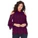 Plus Size Women's Lace Cold-Shoulder Top by Roaman's in Dark Berry (Size 44 W) Mock Neck 3/4 Sleeve Blouse