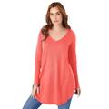 Plus Size Women's V-Neck Thermal Tunic by Roaman's in Sunset Coral (Size 18/20) Long Sleeve Shirt