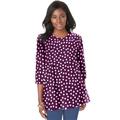 Plus Size Women's Stretch Knit Swing Tunic by Jessica London in Berry Dot (Size 14/16) Long Loose 3/4 Sleeve Shirt