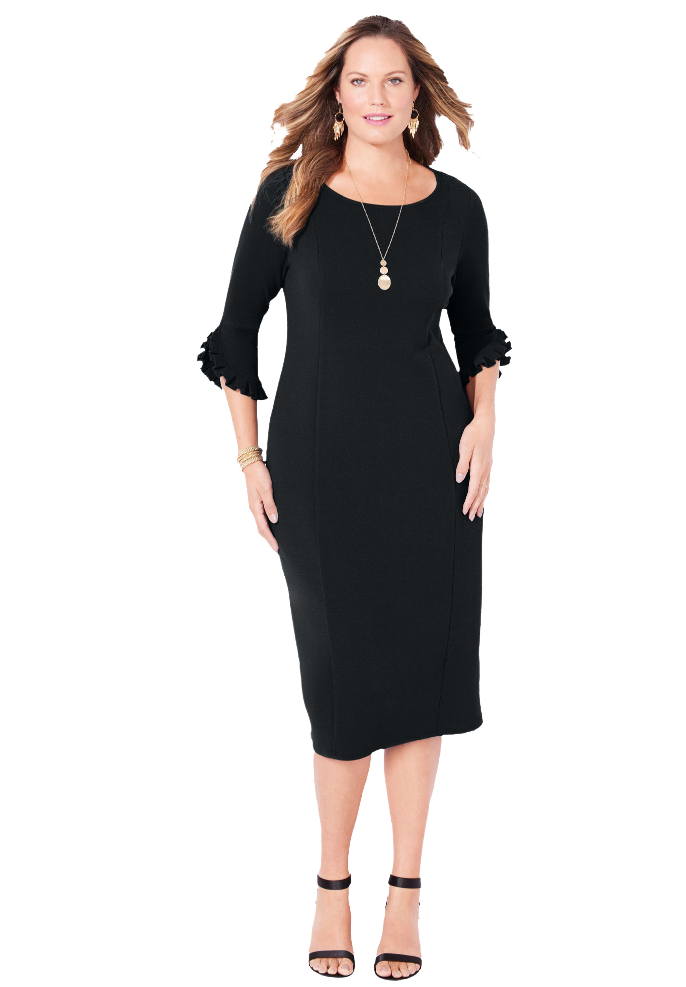 Plus Size Women's Ruffle Sleeve Shift Dress by Catherines in Black (Size 5X)