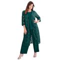 Plus Size Women's Three-Piece Lace Duster & Pant Suit by Roaman's in Emerald Green (Size 34 W) Duster, Tank, Formal Evening Wide Leg Trousers