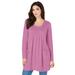 Plus Size Women's Long-Sleeve Two-Pocket Soft Knit Tunic by Roaman's in Mauve Orchid (Size M) Shirt