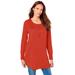 Plus Size Women's Fine Gauge Drop Needle Henley Sweater by Roaman's in Copper Red (Size 6X)