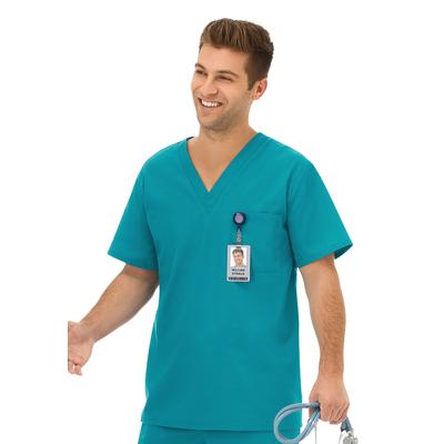 Men's Big & Tall Unisex One Pocket Scrub Top by Fundamentals in Teal (Size 2X)