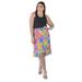 Plus Size Colorful Spring Floral Sheer Overlay Elastic Waist Knee Length Skirt