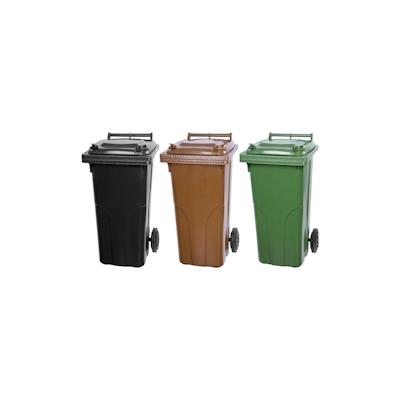 Mega Deal 3x PROREGAL 2-Rad-Mülltonne, 120 Liter Grau & Braun & Grün, Mülltonne, Müllgroßbehälter, Mülleimer, Abfalltonne, Müllbehälter Image