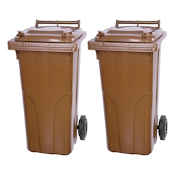 Mega Deal 2x PROREGAL 2-Rad-Mülltonne, 120 Liter, HDPE Kunststoff, Braun, Mülltonne, Müllgroßbehälter, Mülleimer, Abfalltonne, Müllbehälter Image