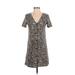 MNG Casual Dress - Mini V-Neck Short sleeves: Brown Print Dresses - Women's Size 2 - Print Wash