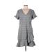 LABEL by five twelve Casual Dress - Mini V Neck Short sleeves: Gray Plaid Dresses - Women's Size 8