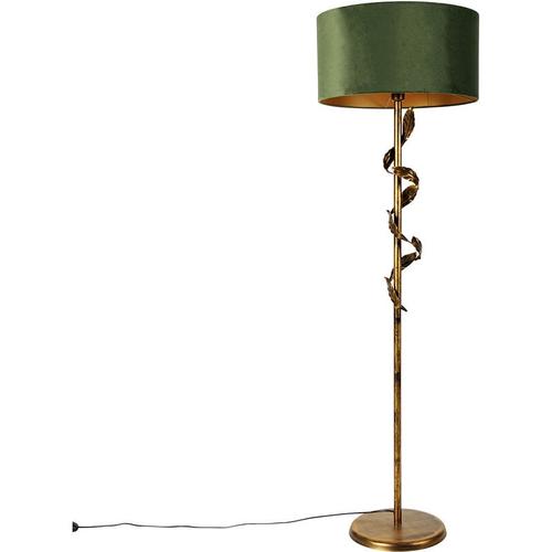 Vintage Stehlampe Antik Gold mit grünem Schirm - Linden - Grün