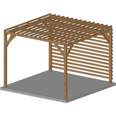 Pergola en bois massif 3x3, classe 3, durable, toiture brise soleil et fond brise vue en persienne,