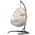 Hanging Chair with Thick Cushion and Resin Rattan Wrapped Swing Egg Chair with Hammock Stand Set and UV Resistant Cushions Wicker Foldable Hammock Chair for Bedroom Porch Garden