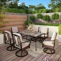 Phi Villa 7/8-Piece Patio Dining Set of 6 Swivel Metal Rattan Chairs with Deep-seating Chairs and Wood-like Table Top Table Black - 7-Piece Sets
