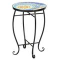 Blue Hawaiian Style Glass Round Terrace Bistro Table Side Table