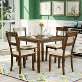 Kepooman 5 Piece Wooden Dining Table Set with 4 Hight Back Chairs for Kitchen Dining Room Walnut