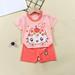 Holloyiver Toddler Baby Boys Girl Summer Short Sleeve Comfy Outfit Infant Kid Cartoon Print Short Sleeve Shirt Top+shorts Suits Cute Clothing Set Casual Outfits Set 6M-6T