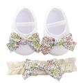 Baby Girls Mary Jane Flats with Bowknot Soft Sole Cotton Princess Wedding Dress Shoes with Free Headband Prewalkers Crib Shoes for 0-12M