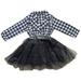 TAIAOJING Little Girls Dresses Baby Dresses White And Black Plaid Tutu Party Princess Black Formal Long Sleeved Outfit Clothes Cute Sundress 18-24 Months