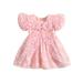 Qtinghua Toddler Baby Girl Floral Ruffle Dress Short Puff Sleeve Square Neck Dress Zipper Bowknot High Waist A-Line Sundress