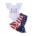 kpoplk 4th of July Toddler Girl Outfit Toddler Kids Girls 4th Of July Outfits Shorts Sleeves American Flag Baby Girl Outfits(White 3-6 M)