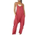 JURANMO Womens One Piece Jumpsuit Casual Spaghtti Strap Solid Color Spring Rompers for Women 2024 Overall Pocket Pants