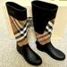 Burberry Shoes | Burberry Rainboots Clemence Black House Check Nova Plaid Black Tan 36 Boot Shoes | Color: Black/Tan | Size: 36