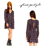 Free People Dresses | Free People Teen Spirit Plaid Mini Dress In Midnight Combo Sz.4 | Color: Blue/Yellow | Size: 4