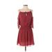 BCBGeneration Casual Dress - Mini Cold Shoulder 3/4 sleeves: Red Print Dresses - Women's Size X-Small