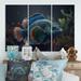 Highland Dunes Beautiful Mandarin Fish In Shades Of Blue VIII - 3 Piece Print on Canvas Metal in Blue/Brown | 32 H x 48 W x 1 D in | Wayfair