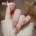 Fofosbeauty 24pcs Press on False Nails Tips Short Coffin Fake Nails Short Coffin Line Diamond Ice Transparent Glitter Nude