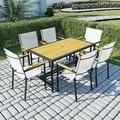 Seizeen 7-Piece Patio Set Outdoor Dining Table & Chairs All-Weather Dining Table Set for Outdoor Deck Backyard Patio Furniture Conversation Set Steel Frame Wood Top Textilene Chairs